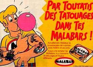 Années 80, 80's, eighties, Tatouages Malabar, Vignettes Malabar, Tatoo, astérix, obélix, drogue, lsd, collection, chewin-gum, nostalgie, enfance, souvenirs, série détective, spacebulle, monstres de l'espace,